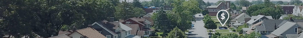 rooftops in a suburban neighborhood